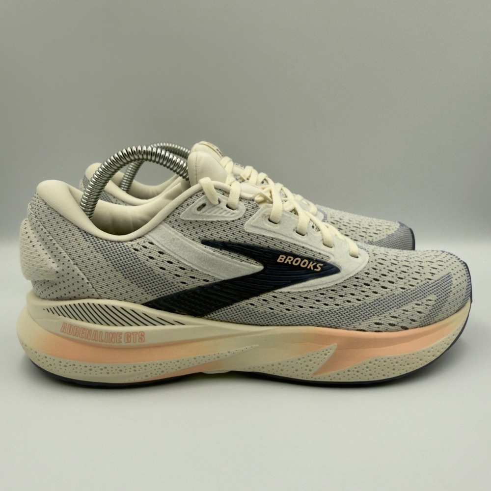 Brooks Adrenaline GTS 24 Women Size 9 Running Shoes Athletic White Navy Peach